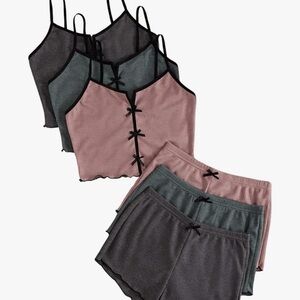 Elegant Women's Ribbed Pajama Set - Black, Pink, Green